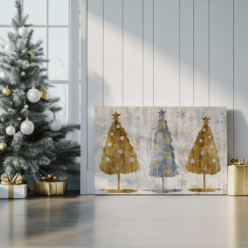 Imprimé d'arbres de Noël métalliques, H 12 po x l 18 po x P 1,25 po, Toile tendue