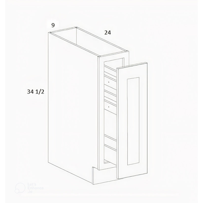 Base Pull Out Spice Rack Cabinet 9"W x 34.5"H x 24"D in White Shaker