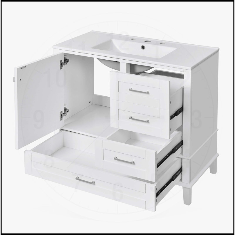 Meuble-lavabo moderne avec construction solide et options de rangement polyvalentes, Argent argent, Blanc