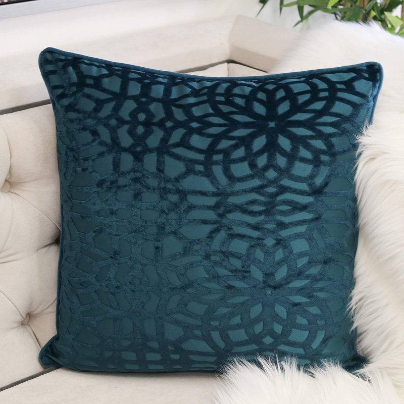  Velvet Damask 20" Throw Pillow, Cerulean