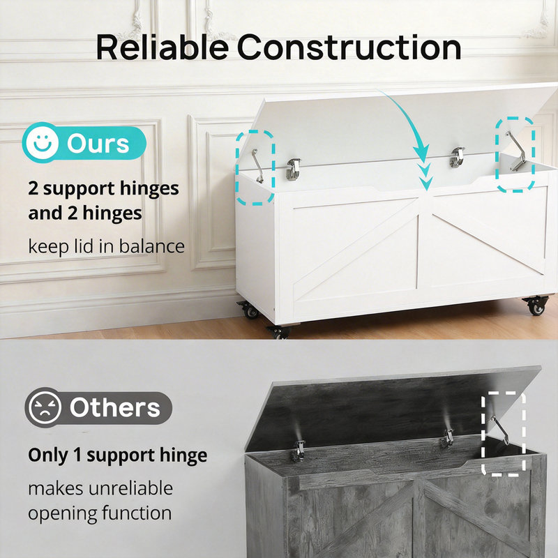 Storage Trunk with Safety Hinge, Manufactured Wood Chest with 4 Wheels,  39.37" x 15.74" x 19.48" for Bedroom, Living Room & Entryway