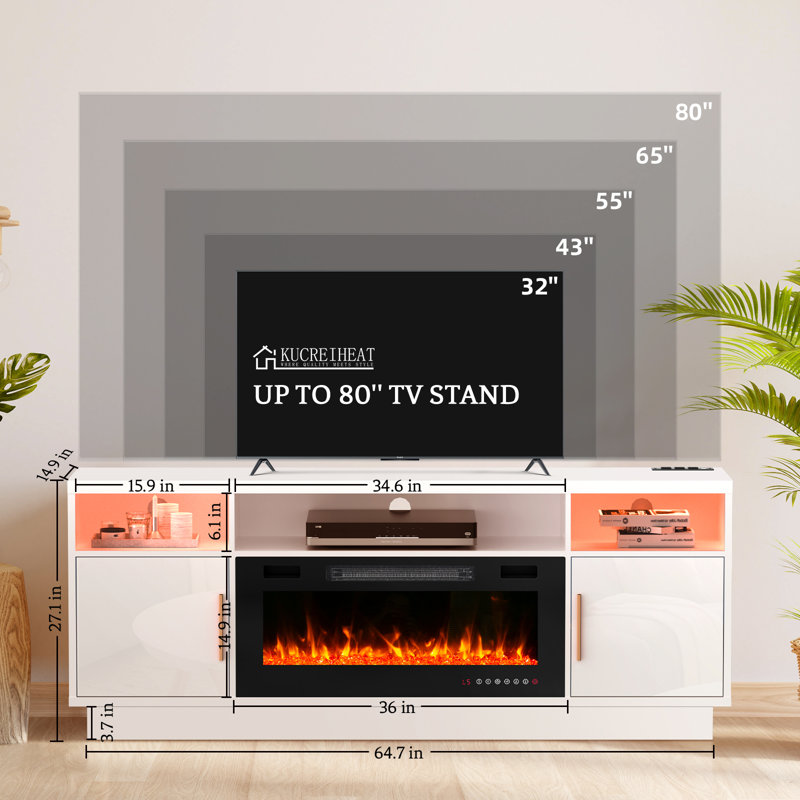 Remona TV Stand with Fireplace Included, White