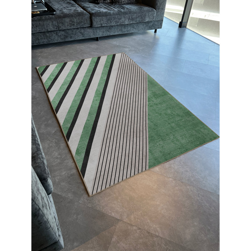 Tapis décoratif vert et gris, Rectangle 4 pi 11 po x 7 pi 6 po