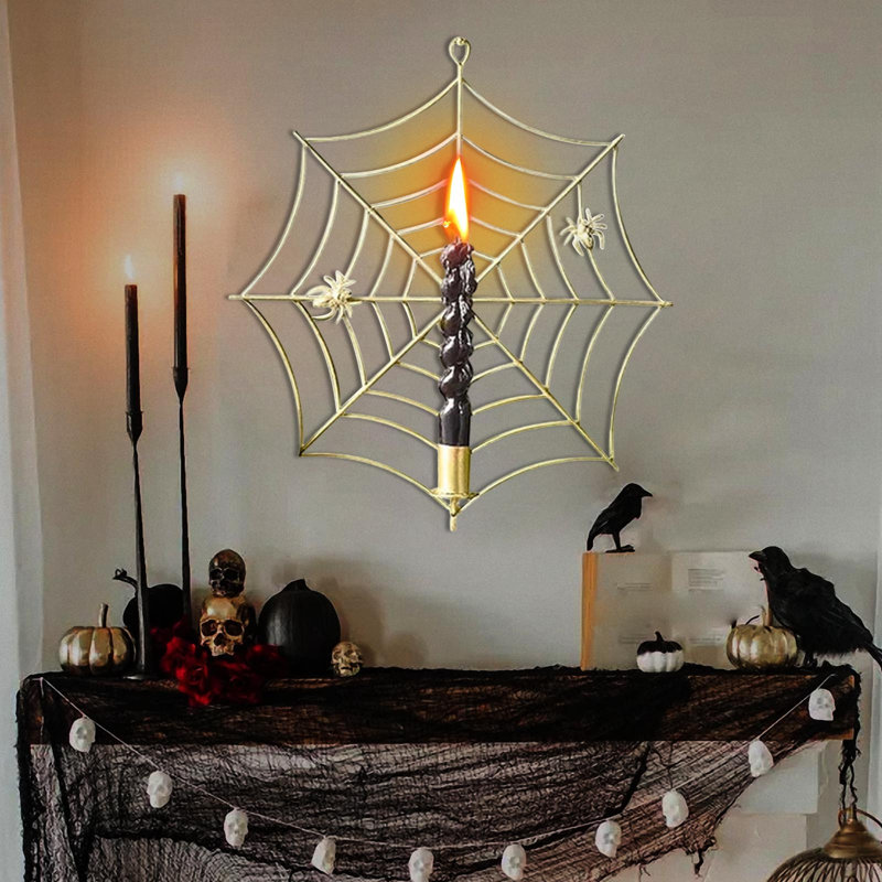 Ornement porte-bougies Halloween SpiderWeb, Doré