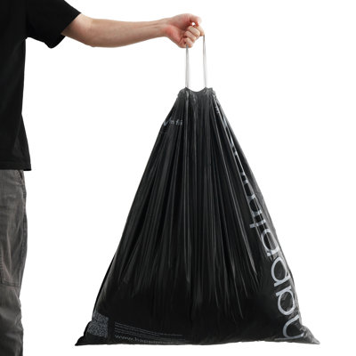 Doublure de poubelle à cordon 30 gallons Happimess, non parfumée, noire (100 unités, 4 rouleaux de 25 sacs)