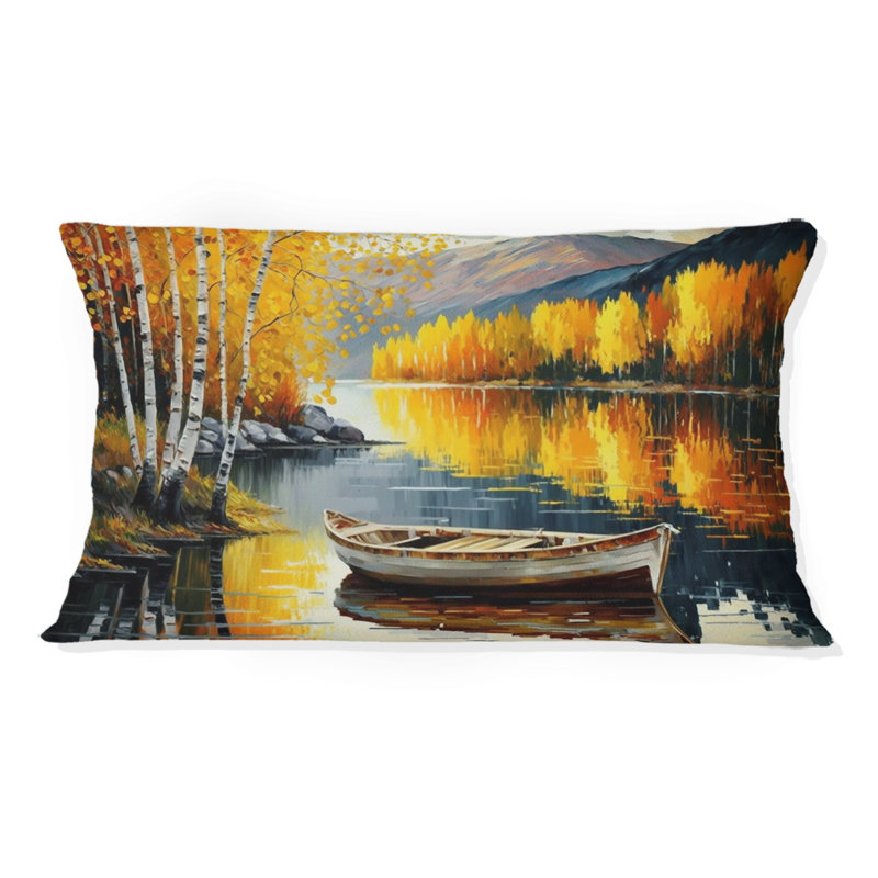 Petit bateau sur le lac en automne III - Coussin Lake House Cottage