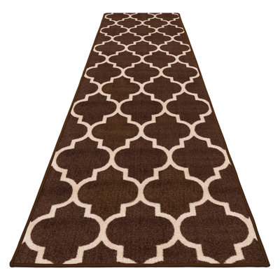 House, Home and More Skid-Resistant Carpet Runner – Moroccan Trellis Lattice – Coffee Brown & Vanilla Cream
