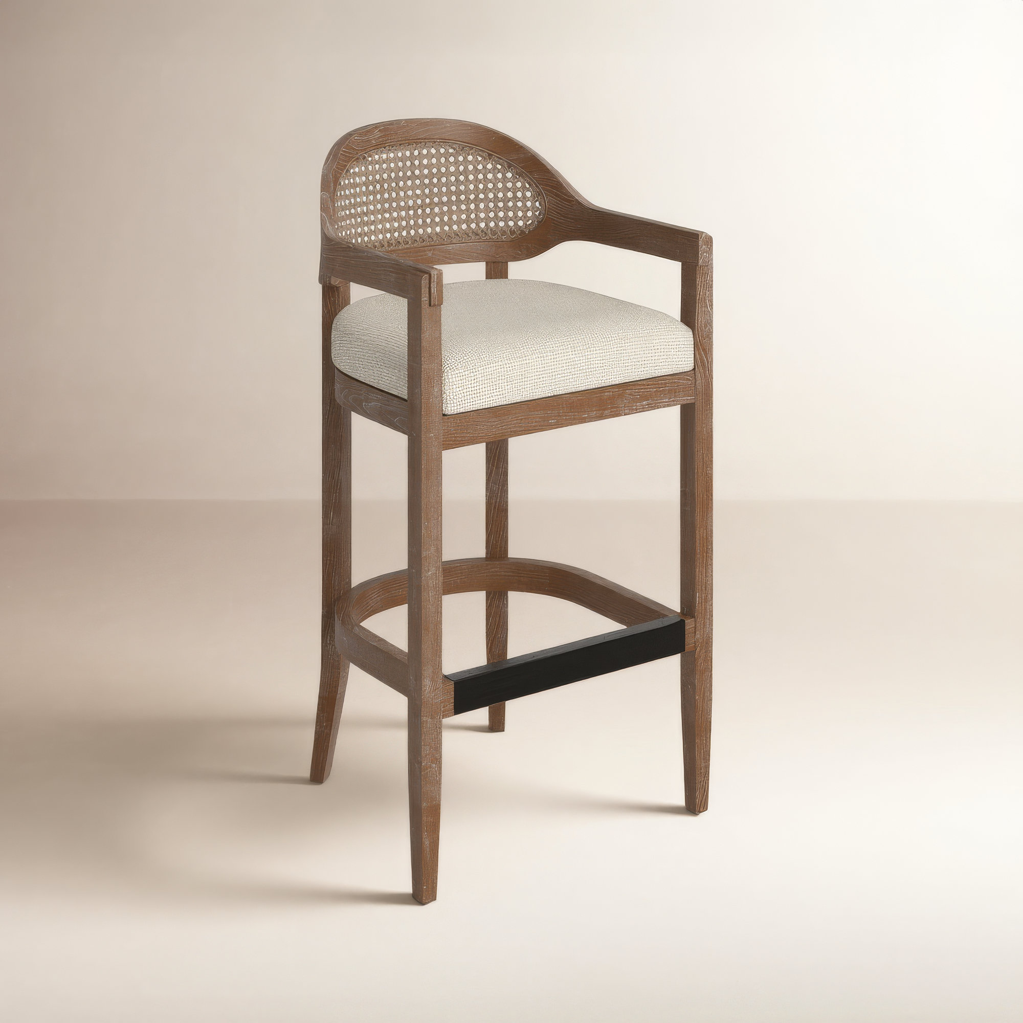 Copley Cane Stool, Taupe Beige, Bar Stool (30.5” Seat Height)