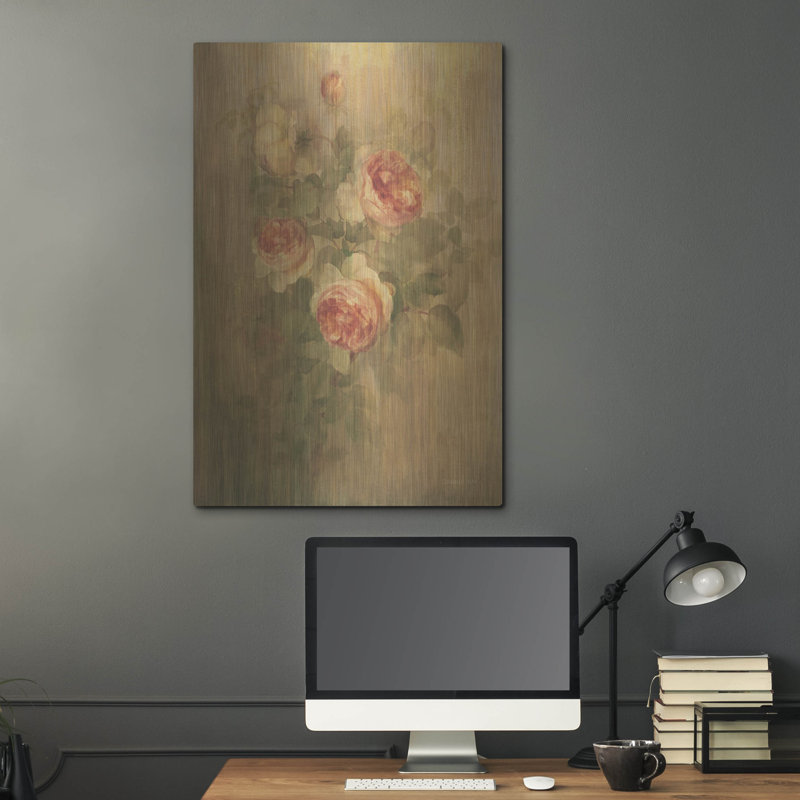  «Vintage Roses On Green 2» par Danhui Nai, art mural en métal, H 36 po x l 24 po
