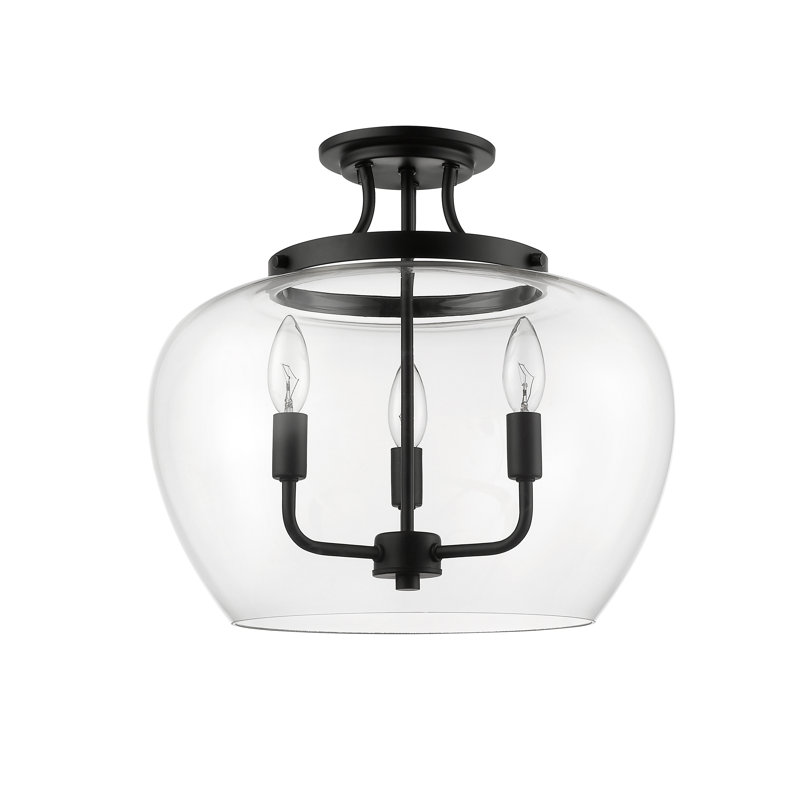 Jocelyn Glass Semi Flush Mount, Matte Black