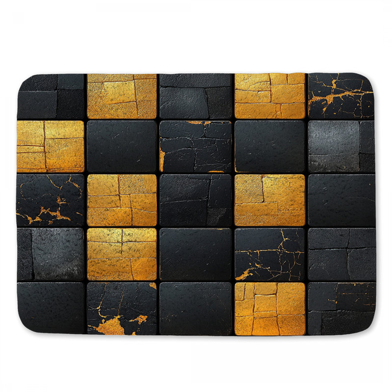 Tapis de bain doré à motif géométrique pour salle de bain, L 24 po x l 17 po