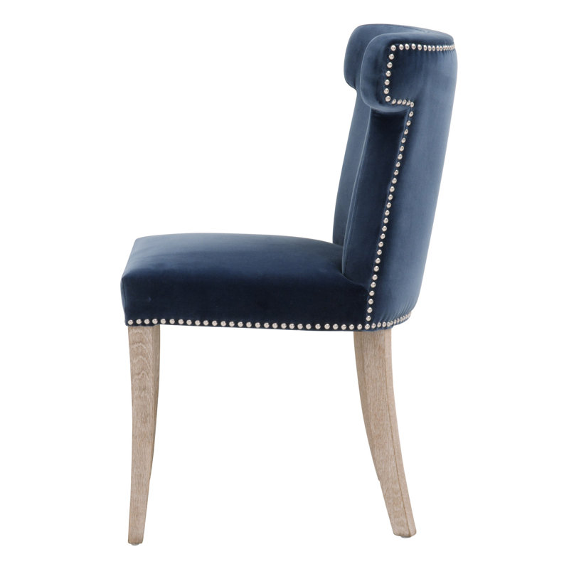 Upholstered Side Chair in Denim Velvet, Denim