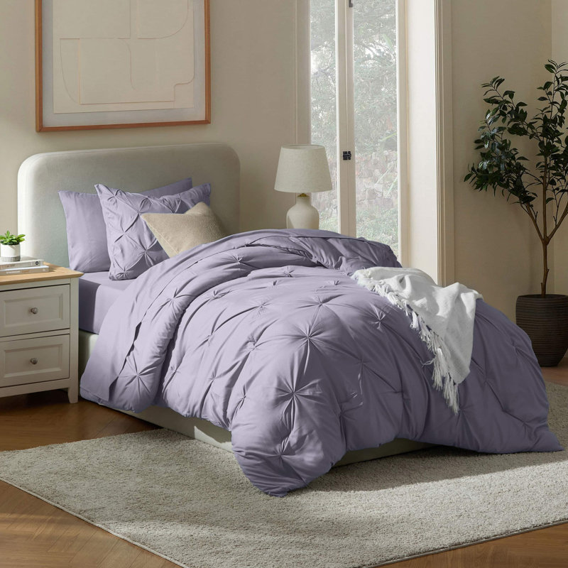 Ensemble d'édredon plissé avec draps Bed-in-a-Bag, Mauve gris, Édredon simple + 4 pièces supplémentaires