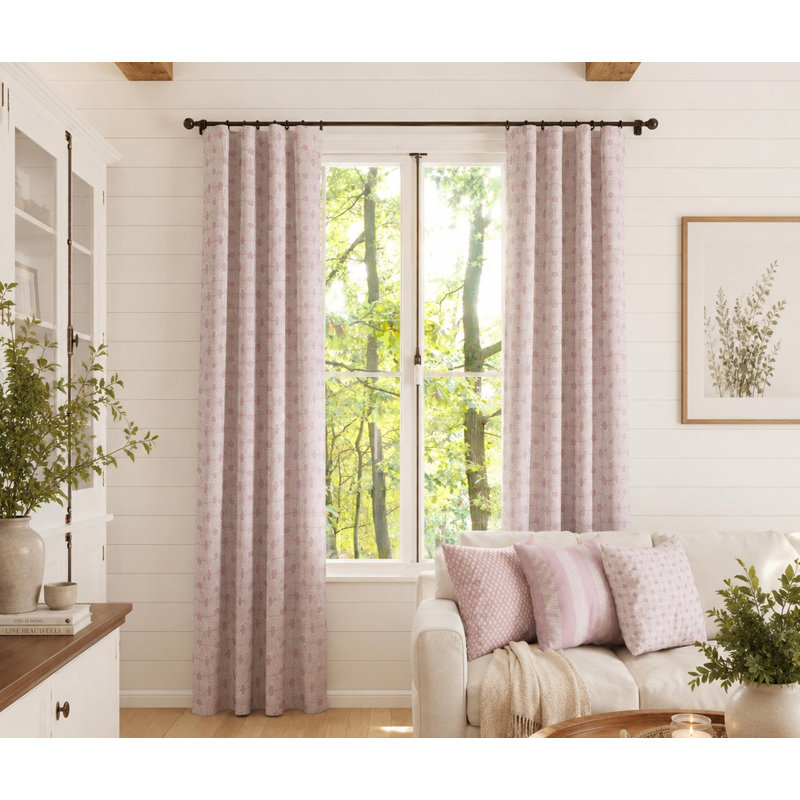 Taffy Pink and white retro geometric print curtains, L 108 po x L 50 po