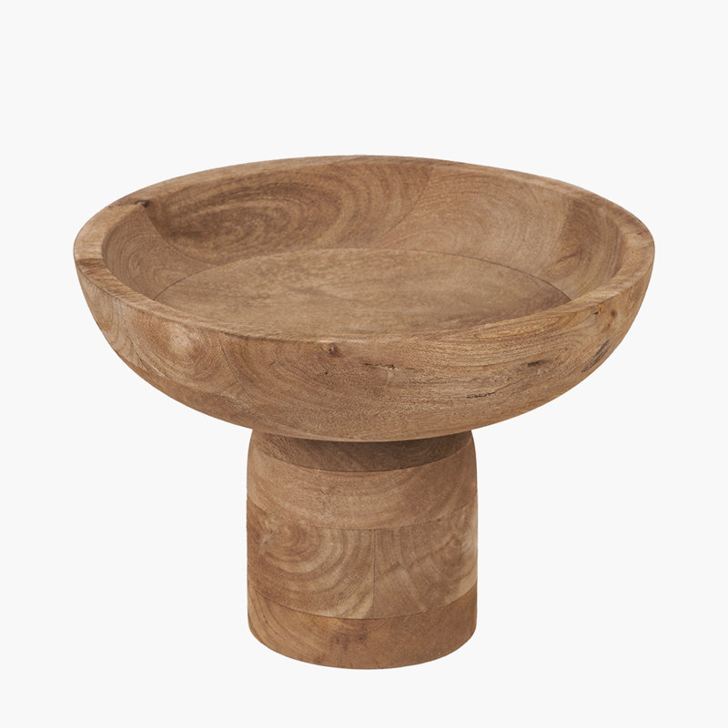 Handcarved Mango Wood Bowl with Raised Base, Natural