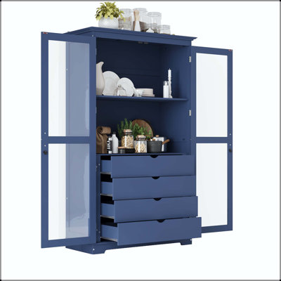 Armoire de cuisine de 44,7 po de largeur avec portes en verre et 4 tiroirs intégrés