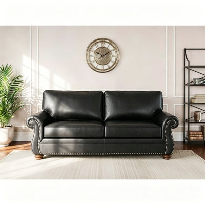 Living Room Sofa Loveseat Black Faux Leather