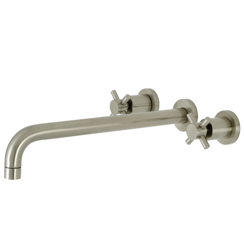 Robinet de baignoire romaine à 3 poignées et 3 poignées à fixation murale Kingston Brass, Nickel brossé, Poignée levier