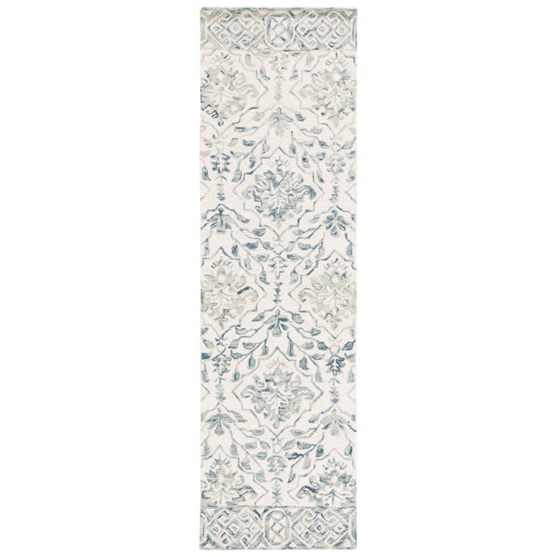 Tapis floral en laine touffeté à la main Pimentel, Tapis de couloir 2 pi 3 po x 8 pi