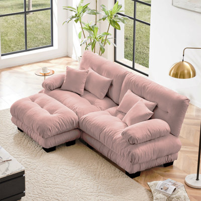 Canapé modulaire Cloud Couch pour salon, canapé 2 places en chenille avec 2 coussins lombaires et 2 coussins décoratifs, canapé rembourré à accoudoirs larges avec repose-pieds convertible, rose chenille