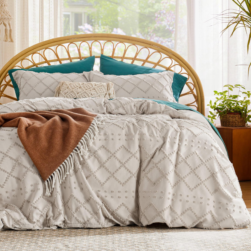 Housse de couette Lits King Boho Cal, Housse de couette très grand californien + 2 taie, Beige