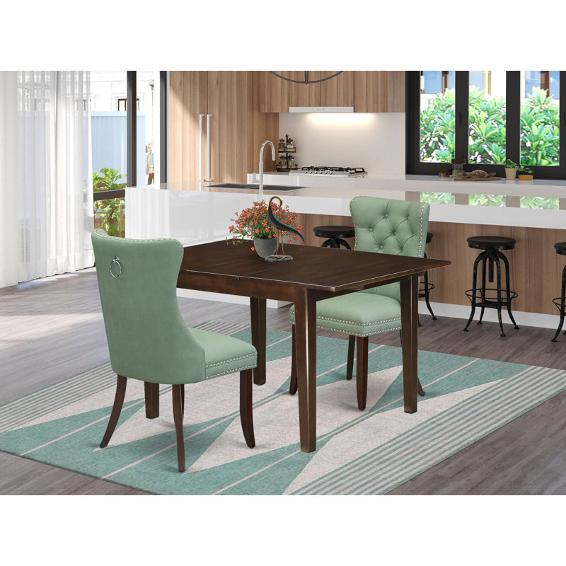 Ensemble de salle à manger 3 pièces comprenant une table de cuisine rectangulaire avec rallonge amovible et 2 chaises rembourrées, acajou