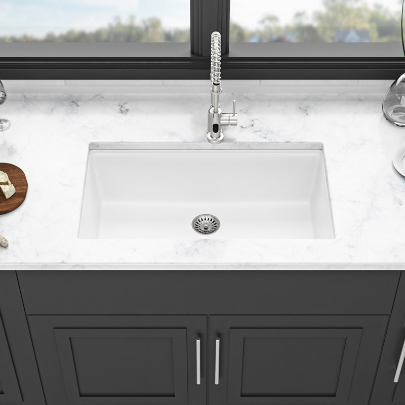 Évier en composite blanc à quartz 32 po x 19 po - Conception de poste de travail hygiénique 32 po x 19 po en composite de cuisine avancée, finition lisse