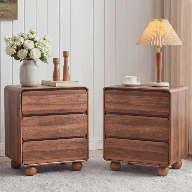 Table de chevet 3 tiroirs de 23,6 po de largeur, Noyer