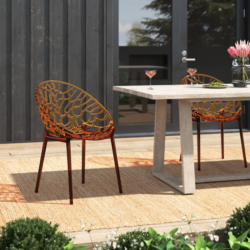 Metrocles Stacking Patio Dining Side Chair, Transparent Amber