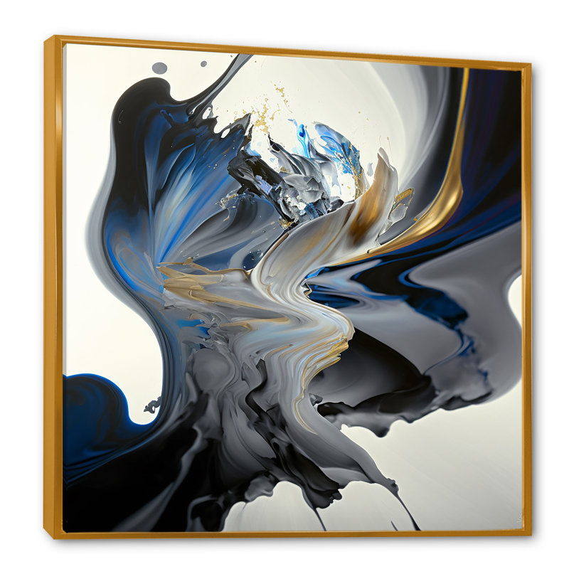 Bright Blue Smooth Abstract I - Abstract Spirals, art mural, H 16 po x l 16 po x P 1 po, Toile avec cadre flottant or