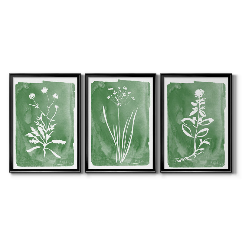 Green Botanical I - Toile tendue avec châssis sur mesure - 3 pièces, H 21 po x l 30 po, Noir