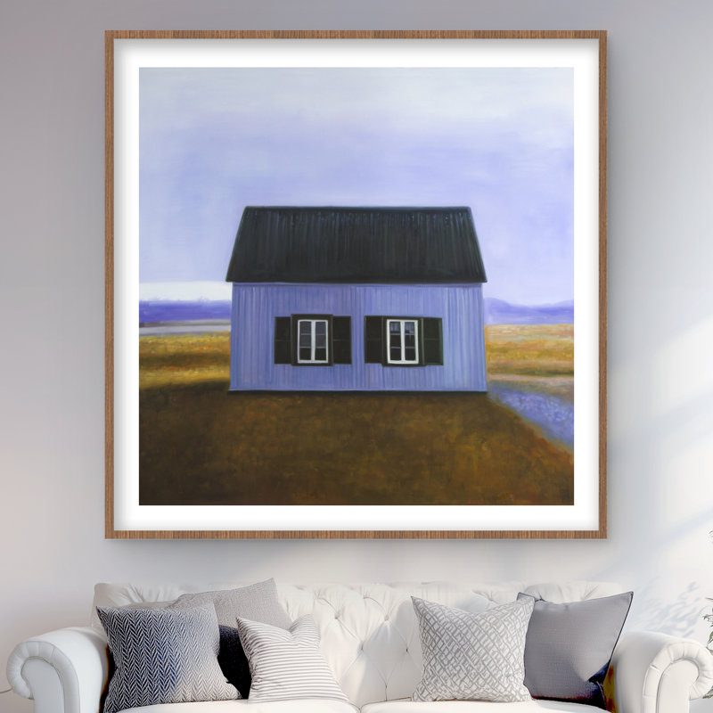Blue barn - Rustic framed matted print for home decor