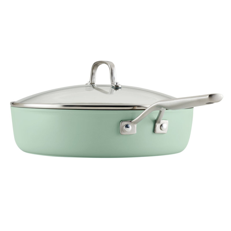 Pistachio Green Ceramic Nonstick 5-Quart Saute Pan with Lid