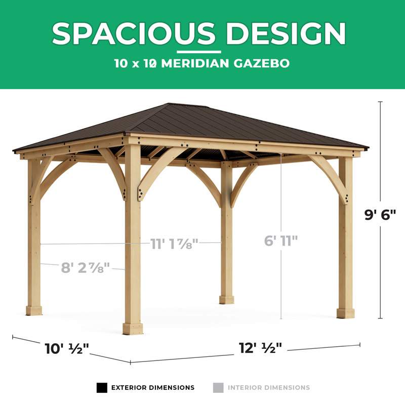 Meridian 10x12 Cedar Gazebo with Brown Aluminum Roof