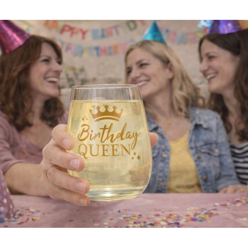 Wine Glass Birthday Queen 15 Oz