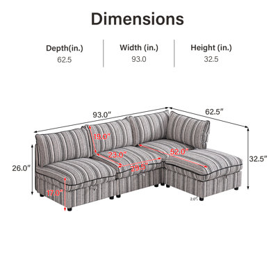 Armless Modular Sectional Sofa, 8 Seats (Includes 4 Sets Of 2 Chairs / 8 Individual Seats), Convertible Couch With Storage, Detachable Backrest, Ottoman Function