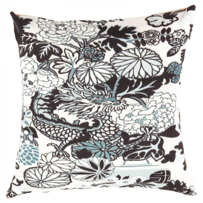 Square Pillow Cover & Insert, Square 20", Black Floral