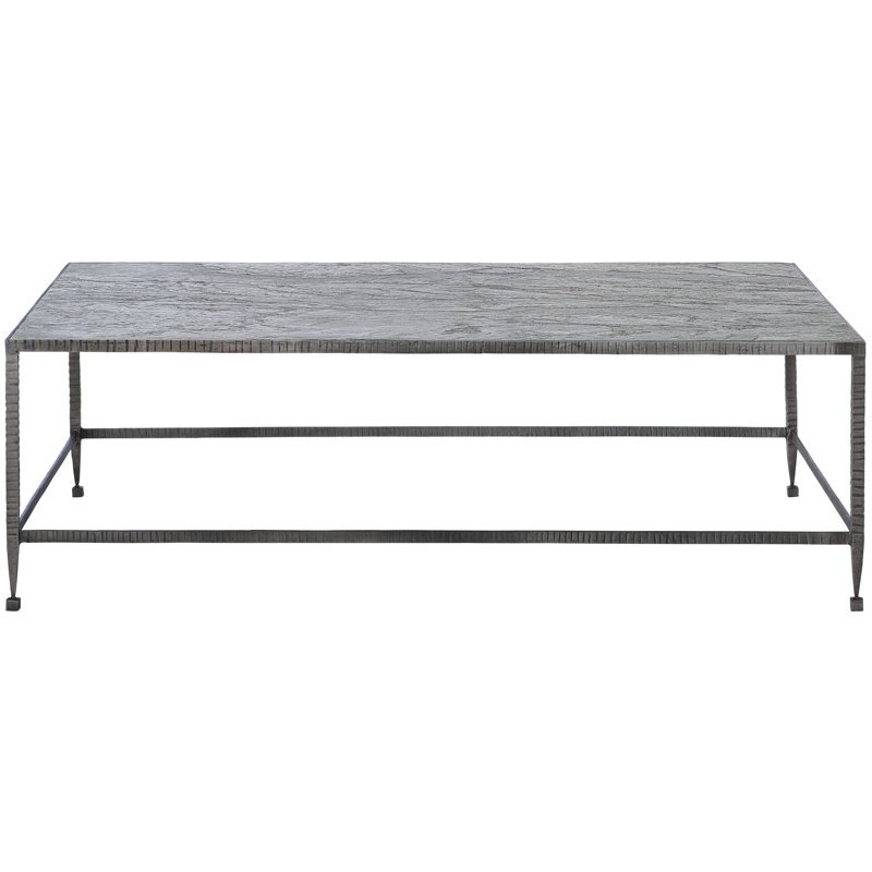 Gray Rectangular Metal Cocktail Table with Storage