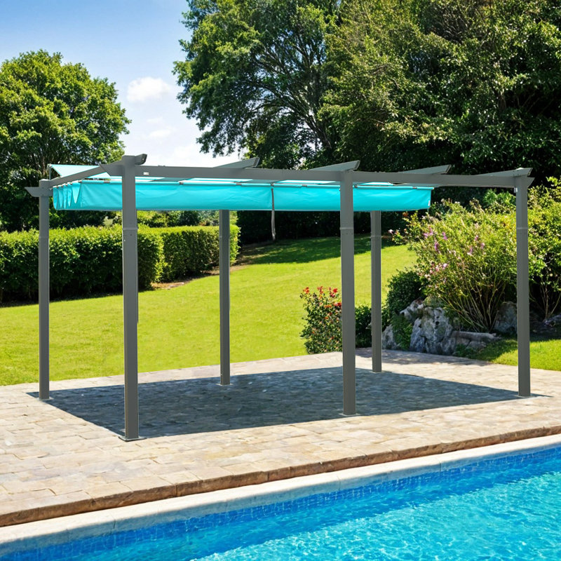 11x16 FT Retractable Aluminum Pergola with Lake Blue Canopy for Patio,Garden