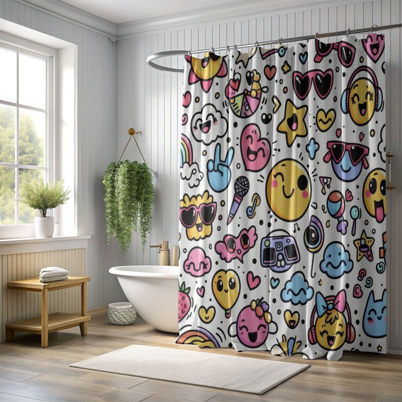 Rideau de douche 1 pièce Bright Comic Vibes, H 74 po x l 71 po