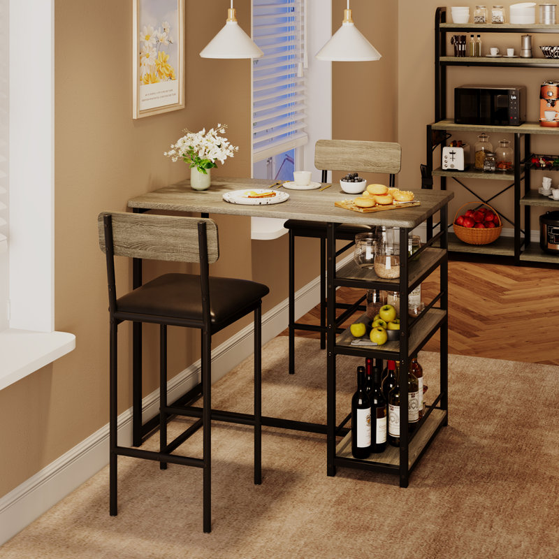 Upholstered Counter Stool with Metal Frame, Black/Grey