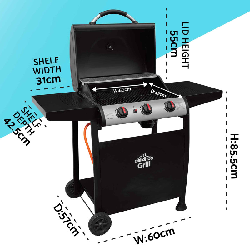 Dellonda 3 - Burner Countertop Liquid Propane 25591 BTU BTU Gas Grill