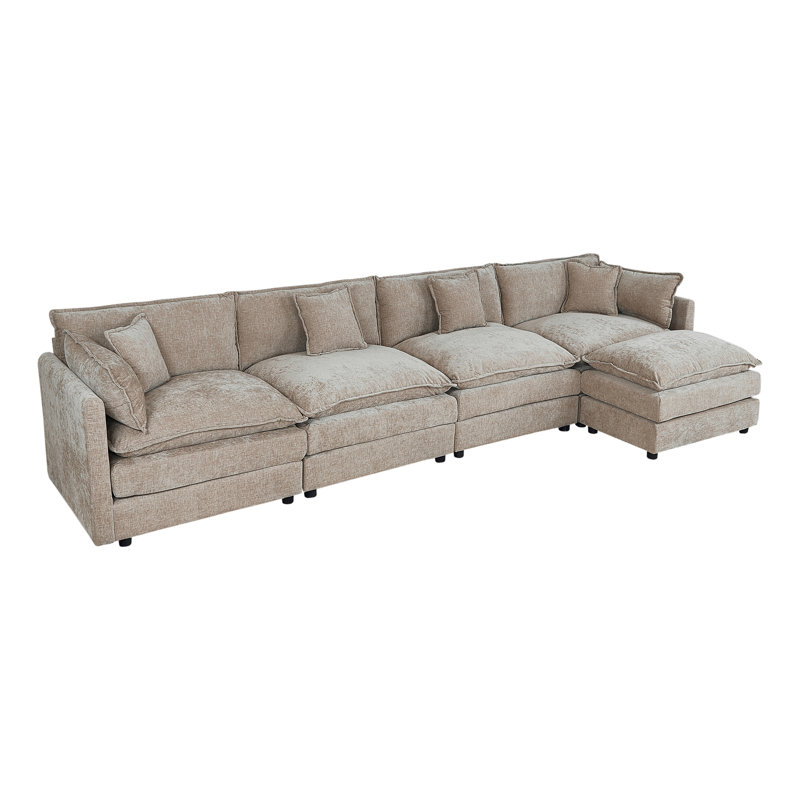 Canapé-lit en chenille moderne avec repose-pieds, H 33,85 po x l 147,22 po x P 35,82 po, Chenille café