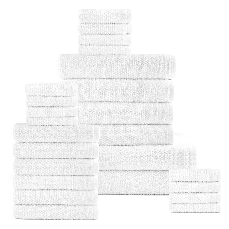 Dan River 24 Piece Popcorn Cotton Bath Towel Set, White