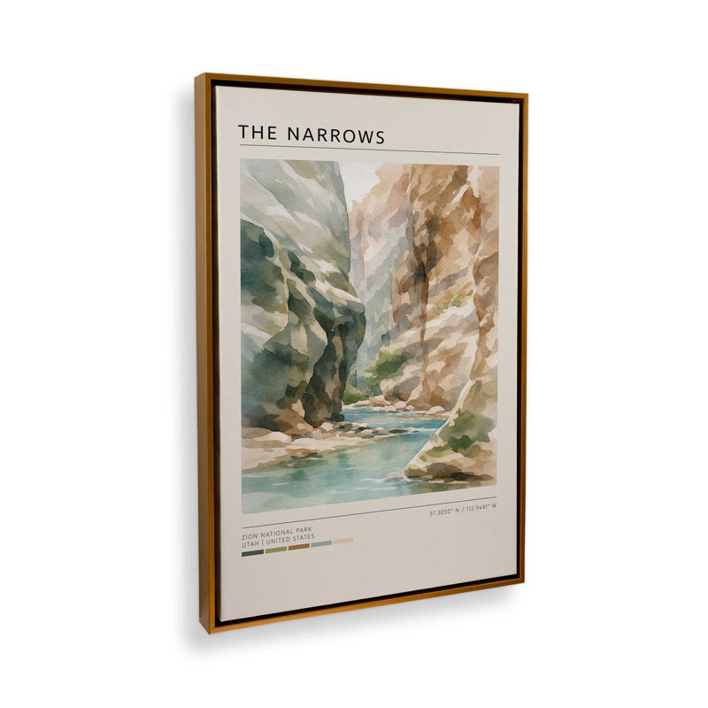 The Narrows, Utah, reproduction d'art sur toile, 8 po x 12 po, Cadre flottant doré poli