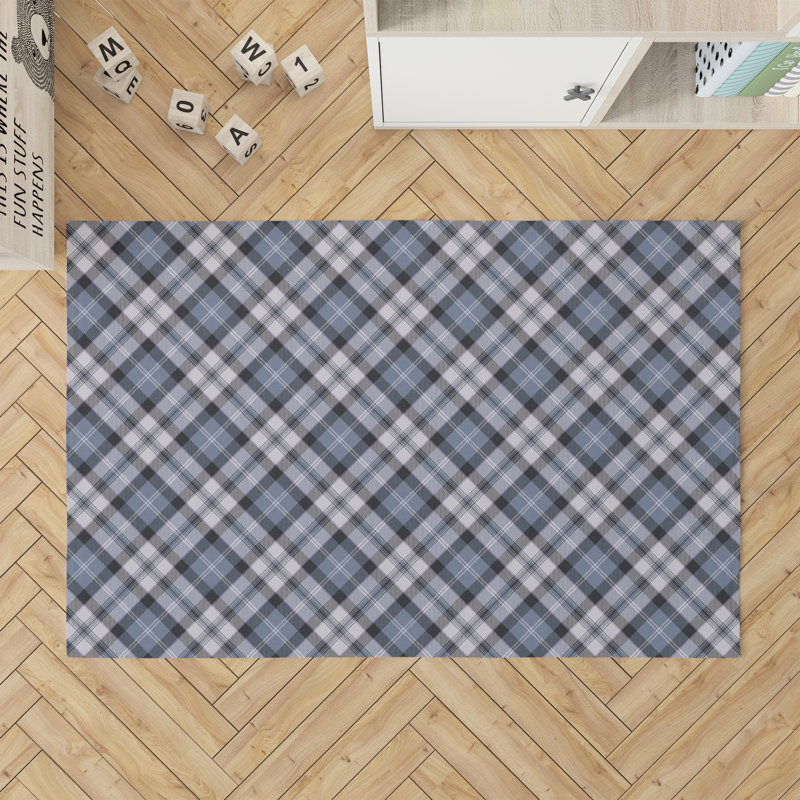 Tapis de jeu pour enfants Anthony Plaid, Rectangulaire 3 pi x 5 pi, Bleu / anthracite
