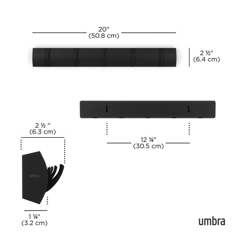 Flip 5-Hook Wall-Mounted Coat Rack, Solid Wood with Flip-Down Hooks for Entryway, Bedroom, Office, Black
