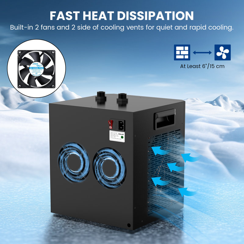 79-Gallon Aquarium Chiller, 1/3 HP (300W) Compressor for Fresh & Saltwater, 12.6" H x 11.5" W x 11.5" D