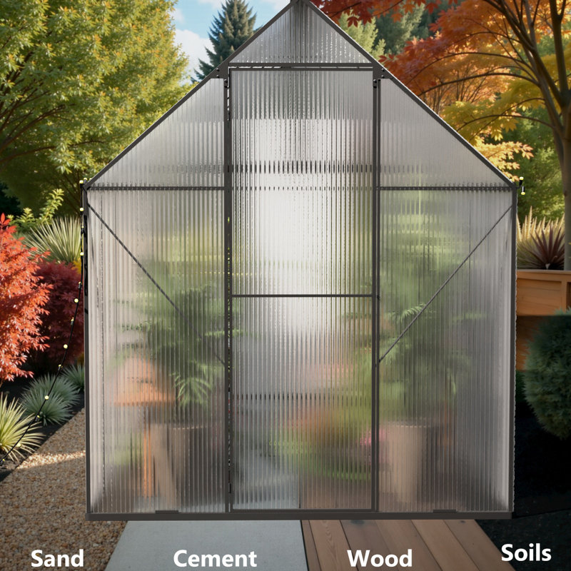 Serre de jardin 6 x 12 avec solarium en métal, protection et porte à charnière verrouillable en acier pour le jardin, ventilation réglable dans la cour