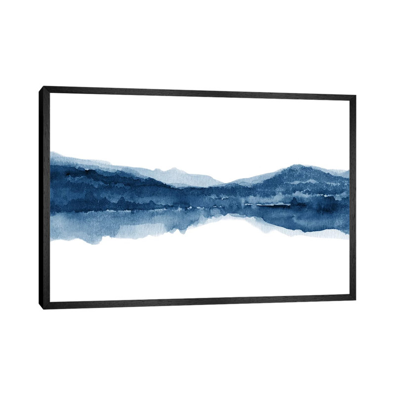 Watercolor Landscape X - Navy Blue by Nouveau Prints - Painting on Canvas, Black Framed, 66.04cm H x 101.6cm W x 3.81cm D